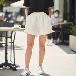 Marine Layer Corinne High Waist Cream Gauzy Shorts